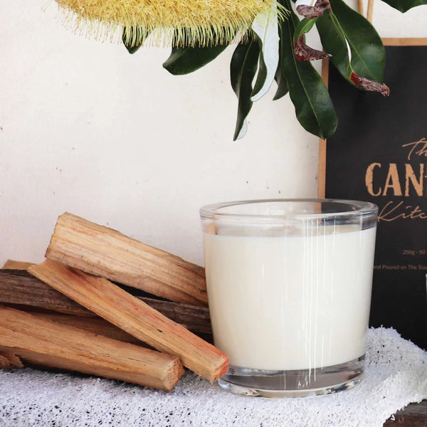 A candle from the South Coast with drift wood and Banksia tree.