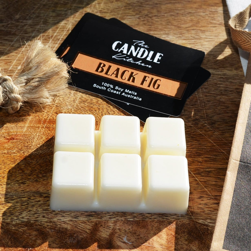 Black Fig Soy Wax Melt on timber cutting board