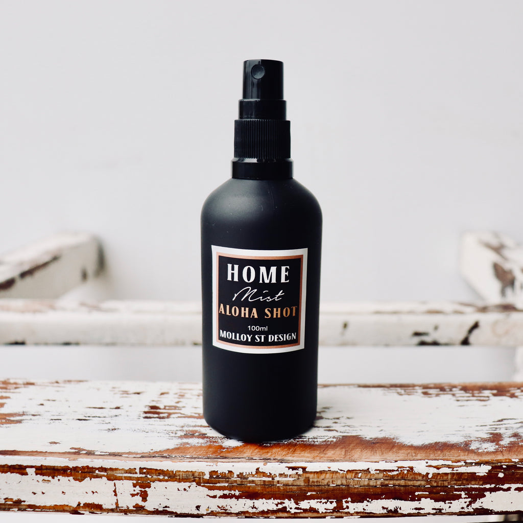 Aloha Shot Room Spray in black glass spray bottle made in the south coast by The Candle Kitchen